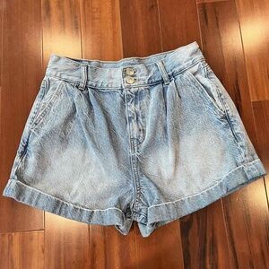 American Eagle Blue Shorts Denim Jean Button Light Wash‎ Cuffed Retro Size 2